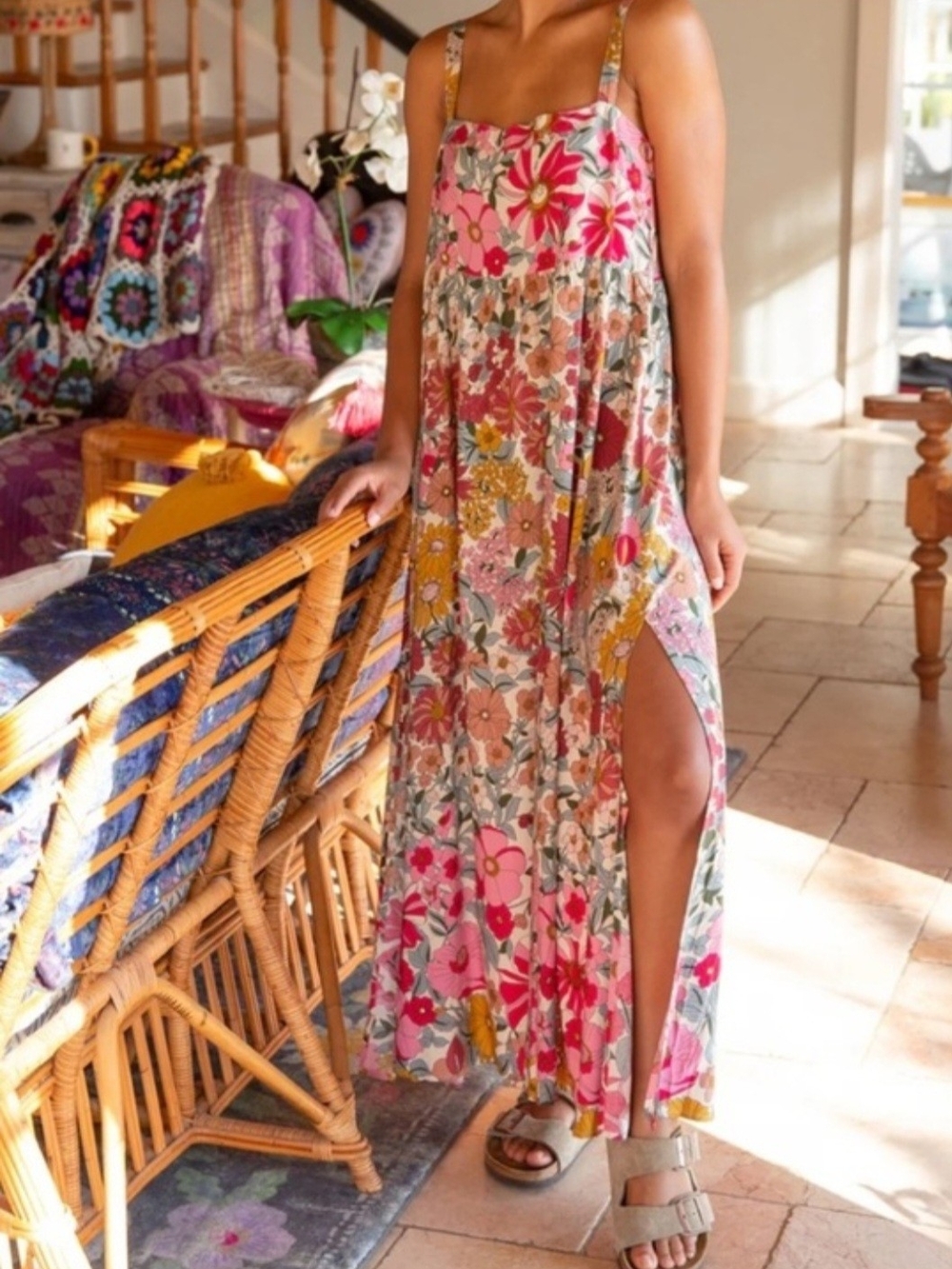 NATURAL LIFE Pink Multi Floral Maxi Dress with Side Slit